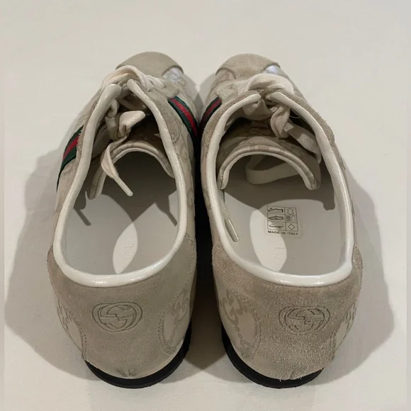GUCCI Guccissima Leather Monogrammed GG Suede Striped Sneaker, Size 7 - Picture 6 of 10
